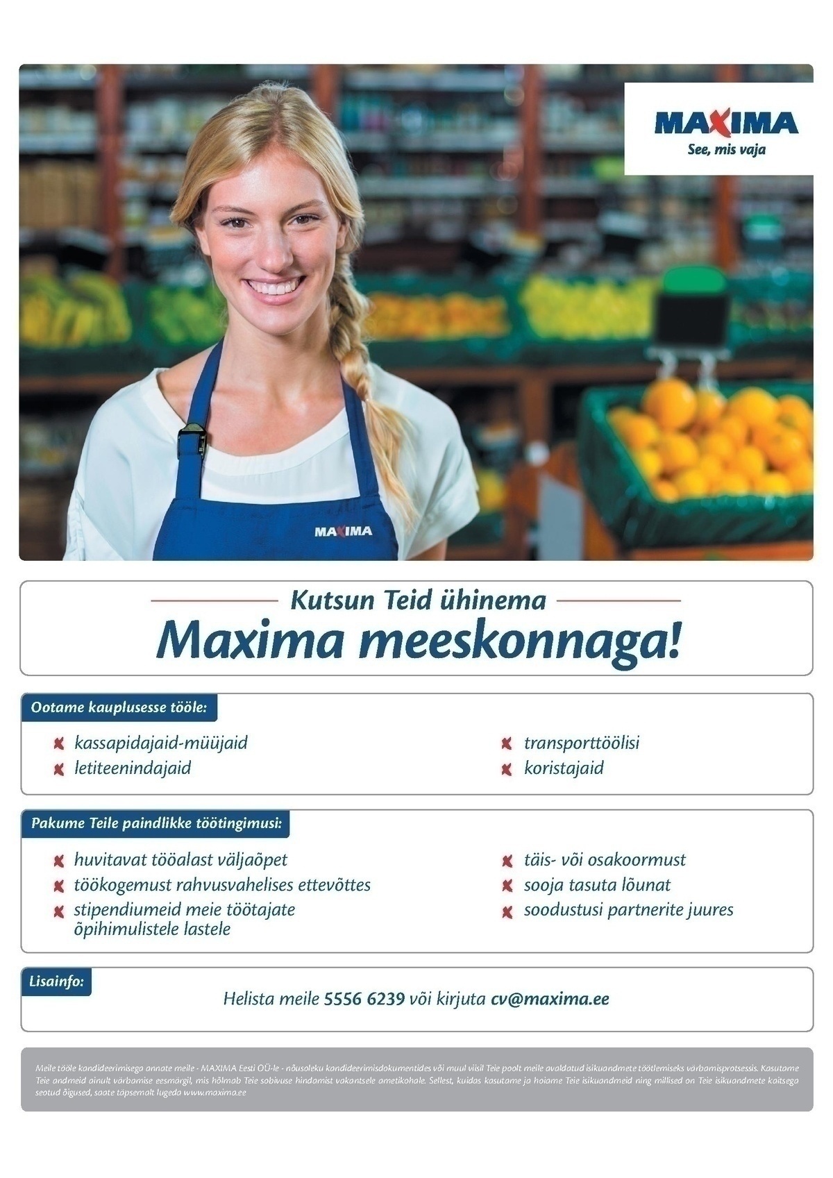 Maxima Eesti OÜ Klienditeenindaja Lasnamäe Maximas, Smuuli tee 9