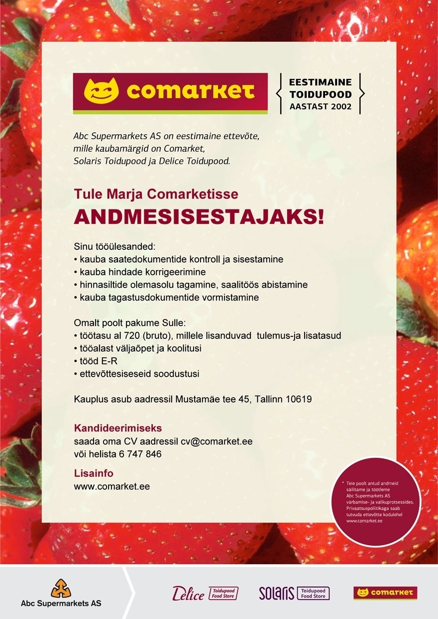 Abc Supermarkets AS Andmesisestaja Marja Comarketisse