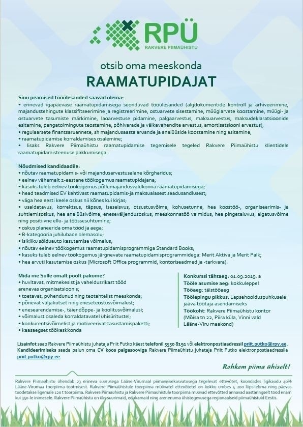 RAKVERE PIIMAÜHISTU  Raamatupidaja