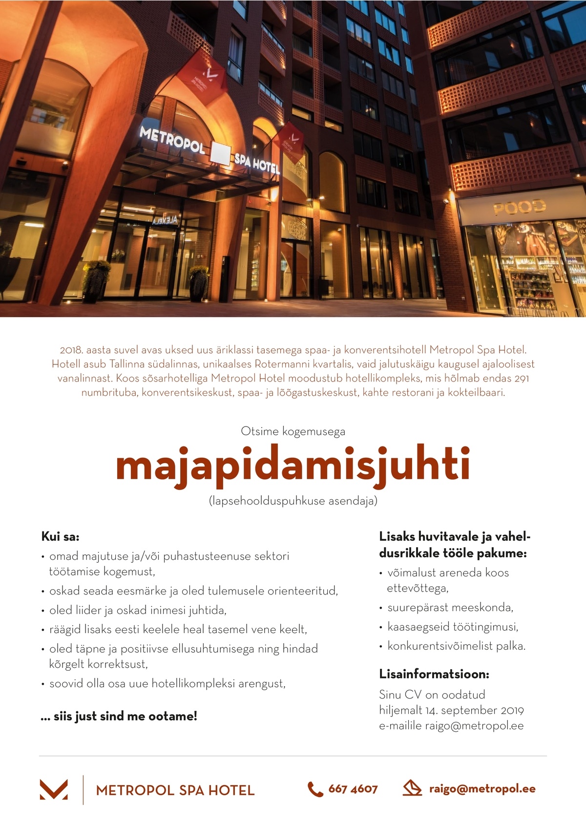 Hotell Metropol / Haveli Invest OÜ Majapidamisjuht