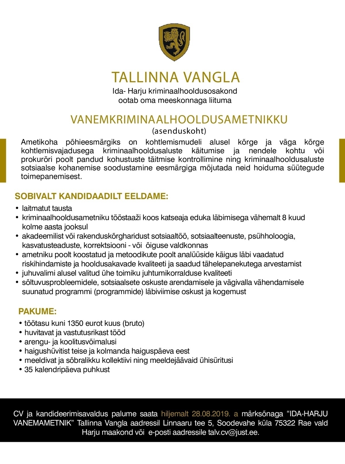 Tallinna Vangla  (Asenduskoht) Ida - Harju Vanemkriminaalhooldusametnik