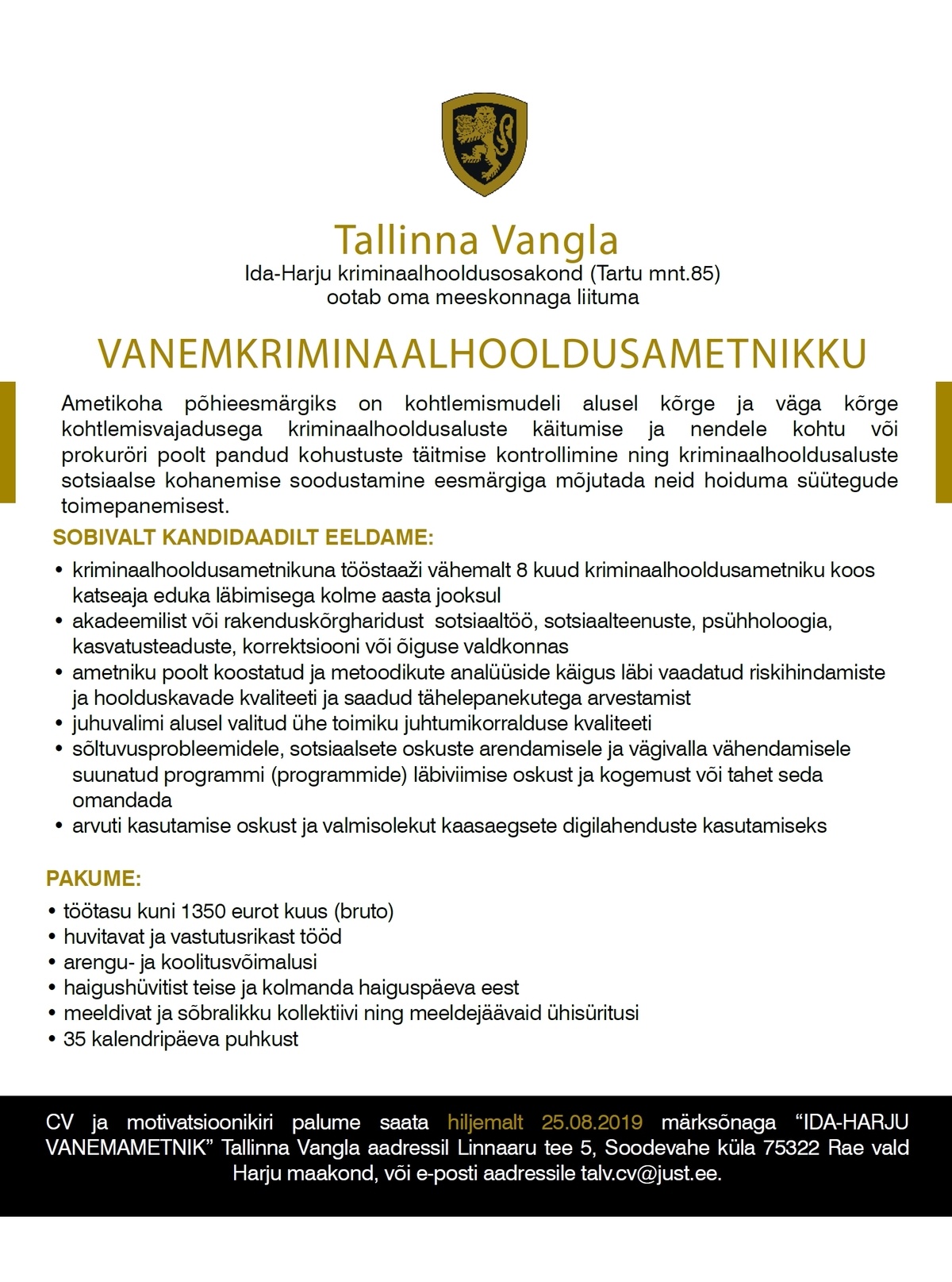 Tallinna Vangla Ida-Harju Vanemkriminaalhooldusametnik