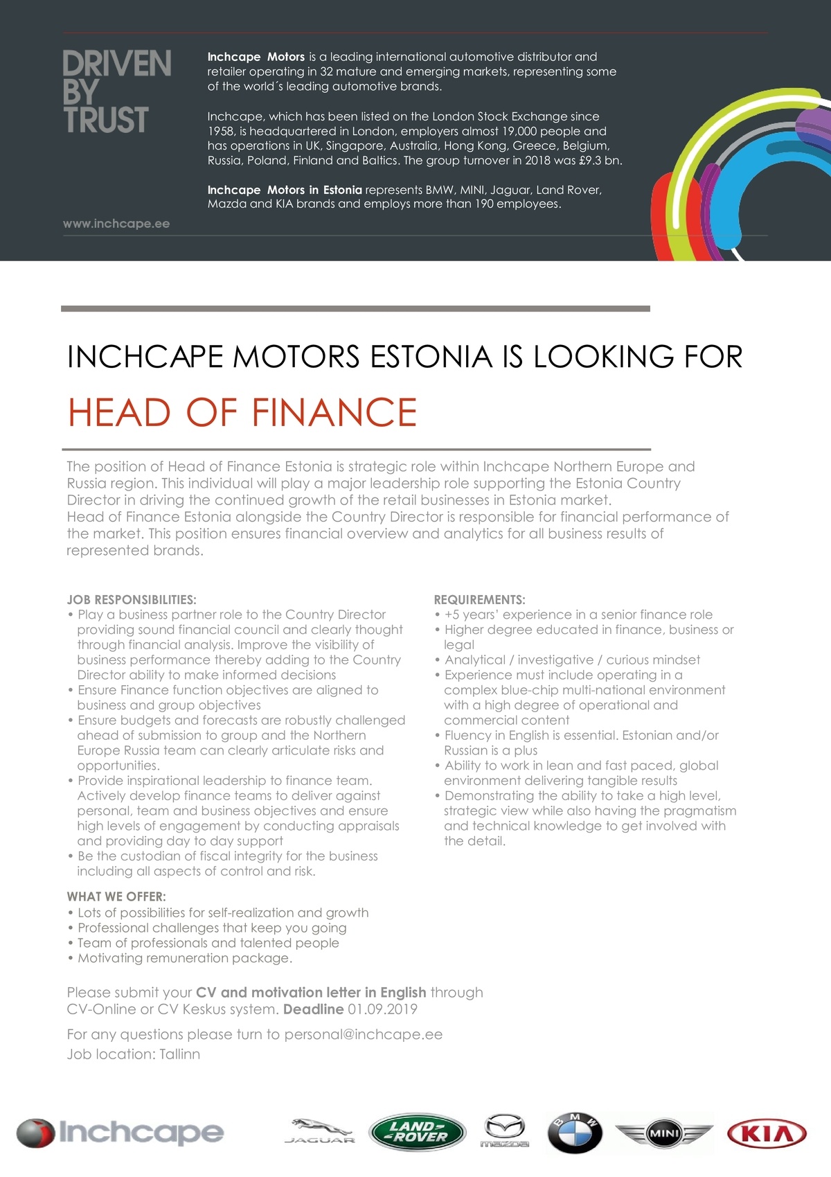 Inchcape Motors Estonia OÜ Head of Finance