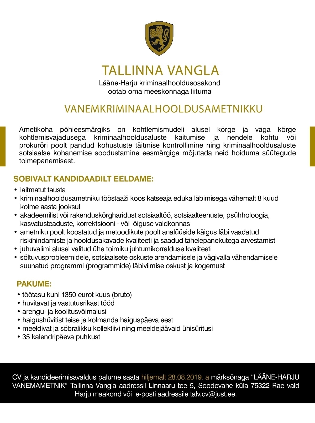 Tallinna Vangla Lääne-Harju Vanemkriminaalhooldusametnik 