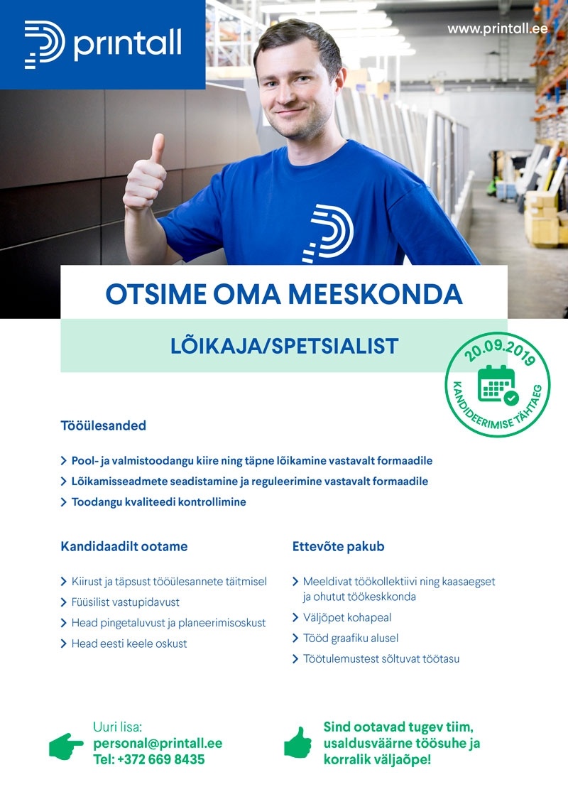 Printall AS Lõikaja/ oskustööline