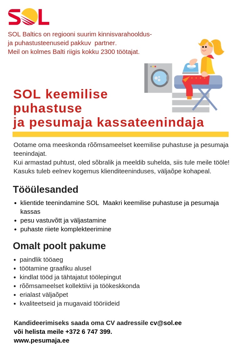 CVKeskus.ee klient SOL Maakri keemilise puhastuse ja pesumaja teenindaja