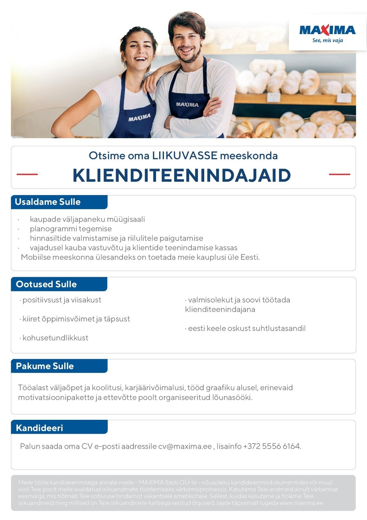 Maxima Eesti OÜ Liikuva meeskonna töötaja üle Eesti