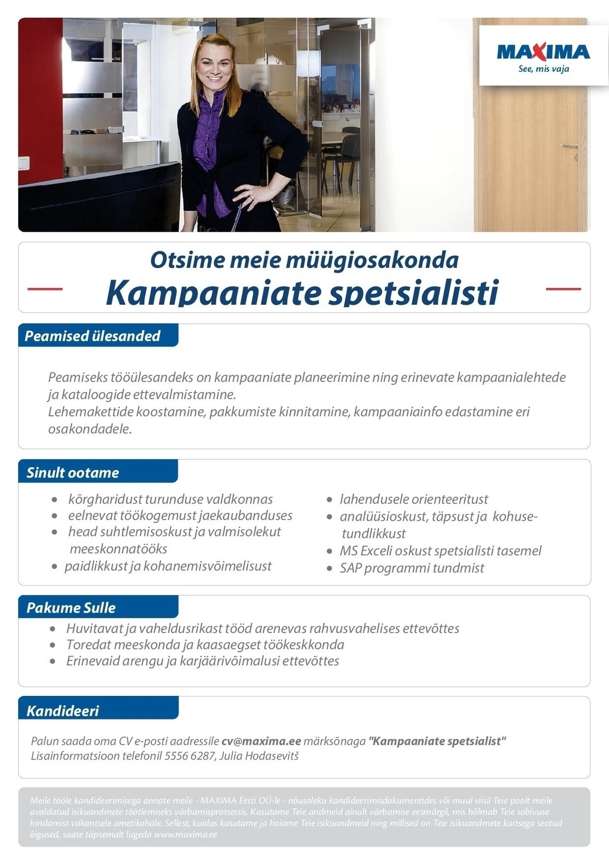 Maxima Eesti OÜ Kampaaniate spetsialist