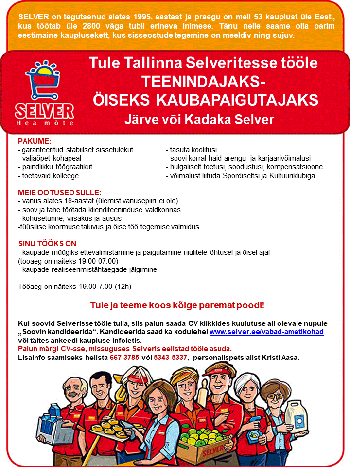 Selver Öine kaubapaigutaja Tallinna Selverites