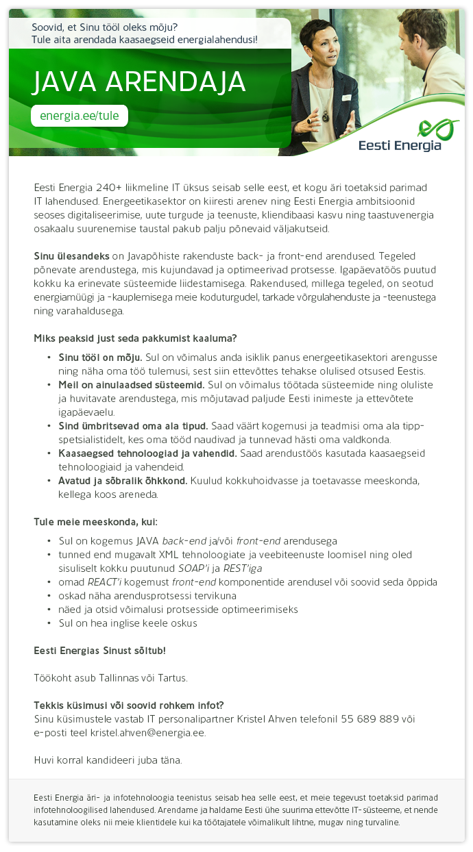 Eesti Energia AS JAVA ARENDAJA