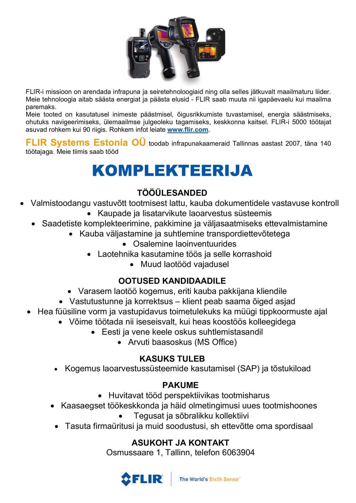 FLIR Systems Estonia OÜ Komplekteerija