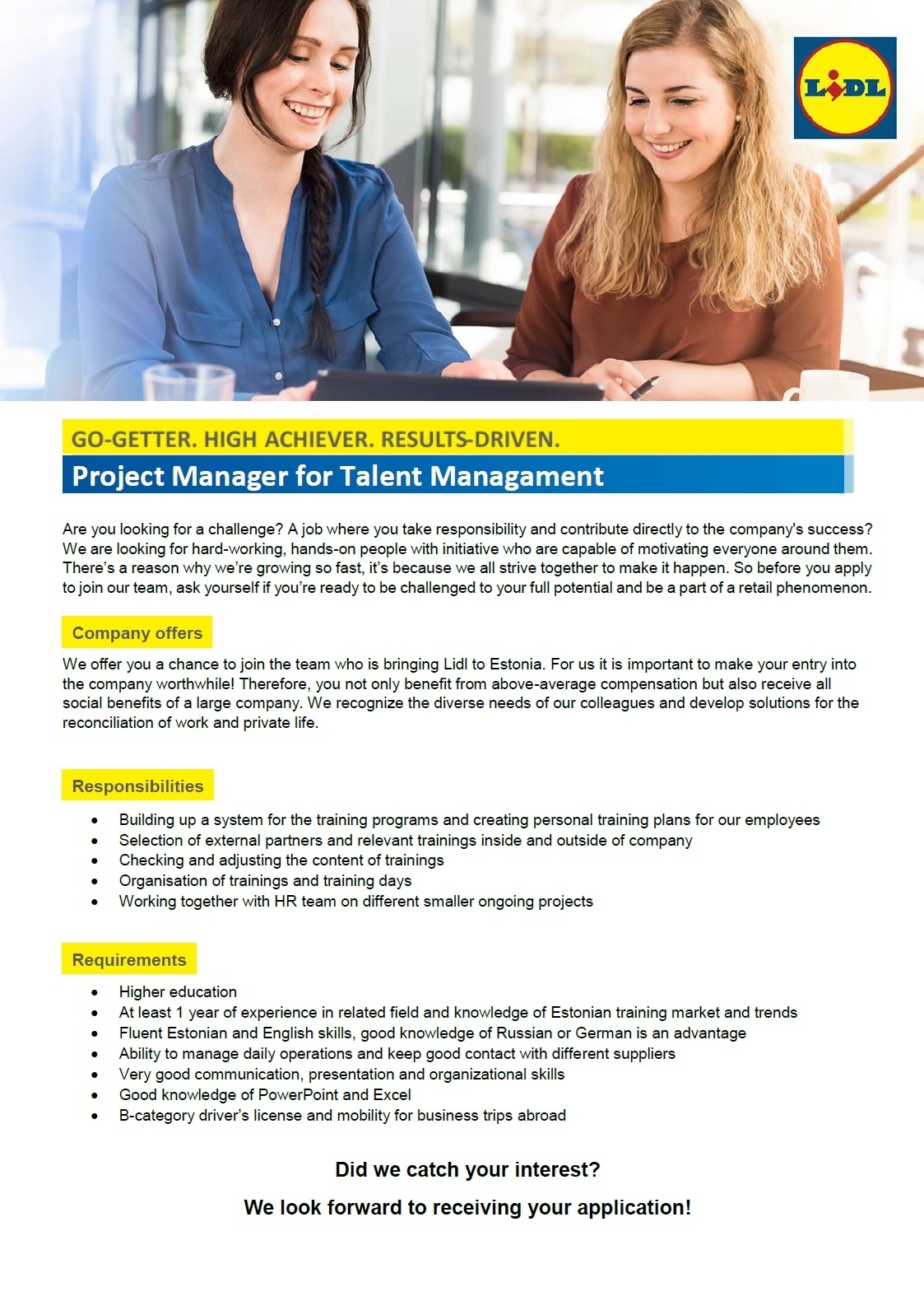 Lidl Eesti OÜ Project Manager for Talent Management