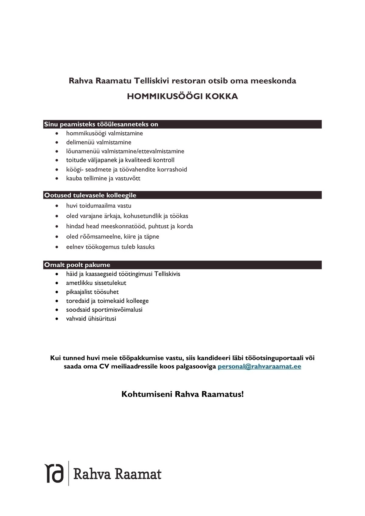 Rahva Raamat AS Hommikusöögi kokk