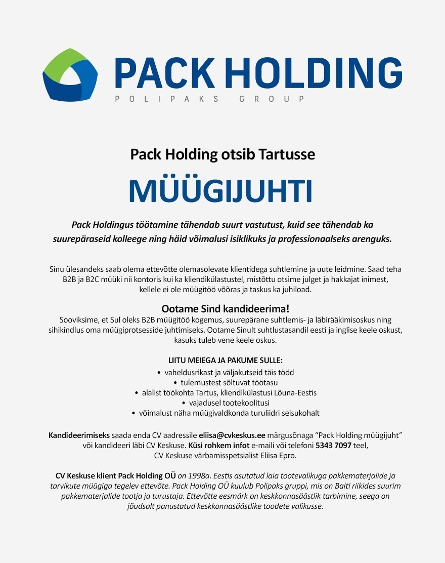 Pack Holding OÜ Müügijuht