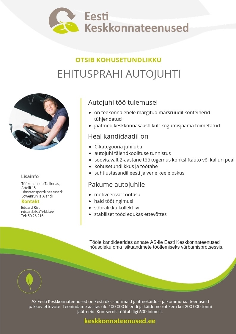 Eesti Keskkonnateenused AS Ehitusprahi autojuht