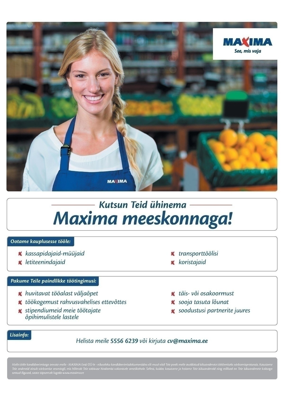 Maxima Eesti OÜ Klienditeenindaja Lasnamäe Maximas, Linnamäe 57