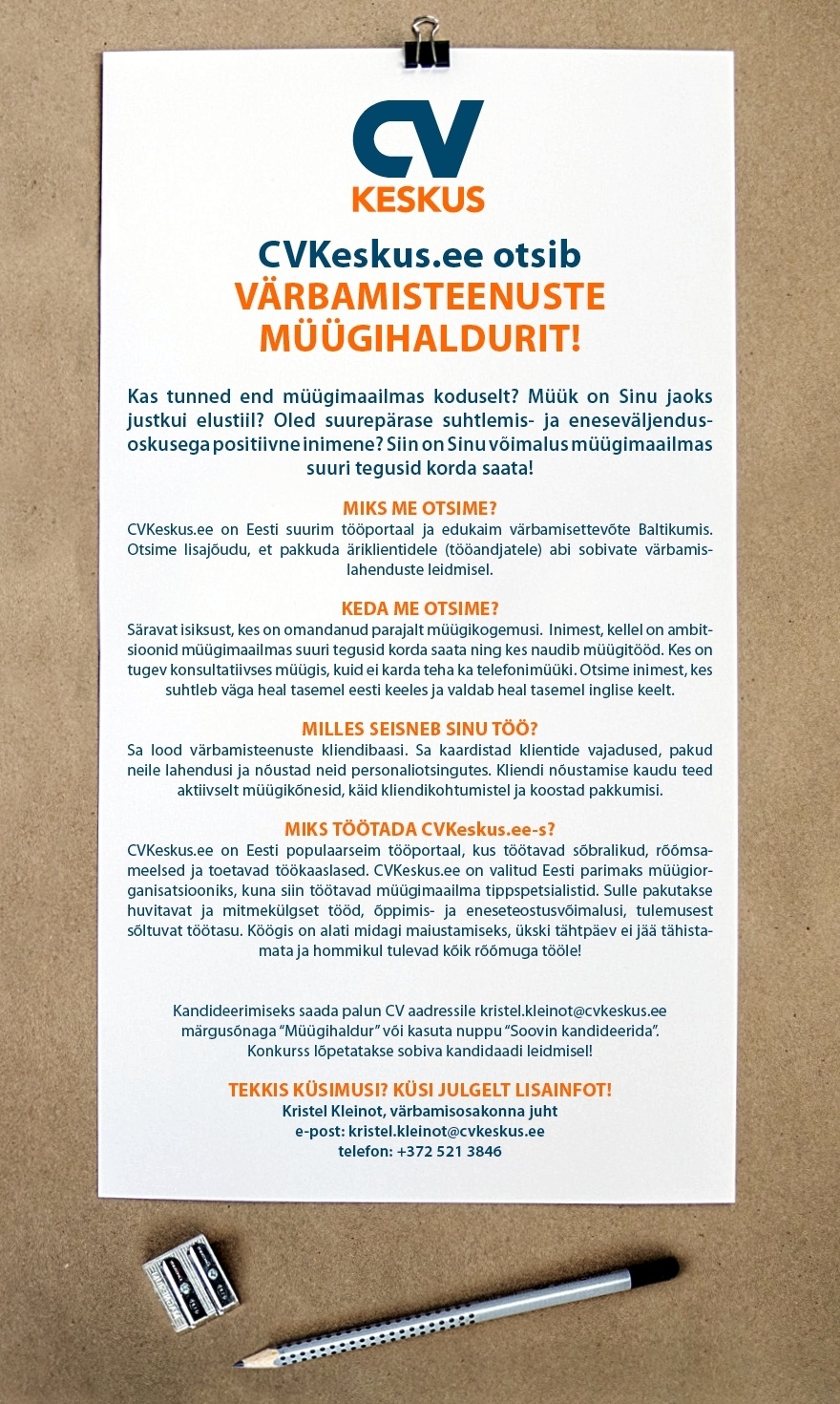 CV Keskus Värbamisteenuste müügihaldur liitu CV Keskuse ägeda tiimiga