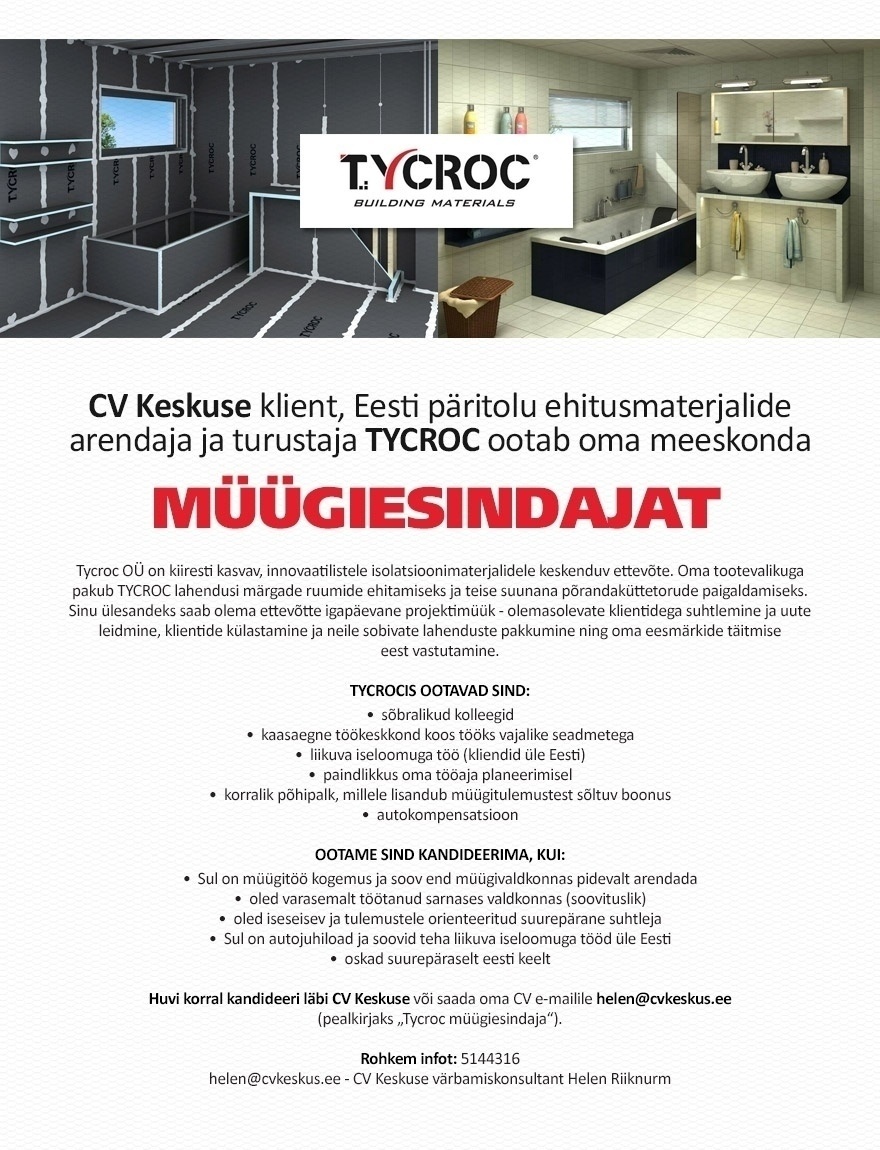 TYCROC OÜ Tycroc müügiesindaja