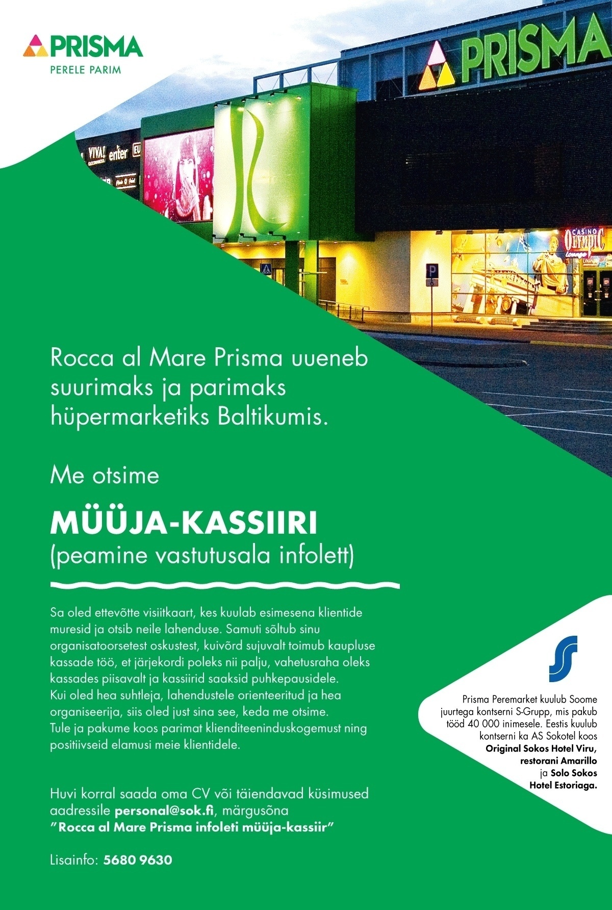 Prisma Peremarket AS Müüja-kassiir infoletti Rocca al Mare Prismas