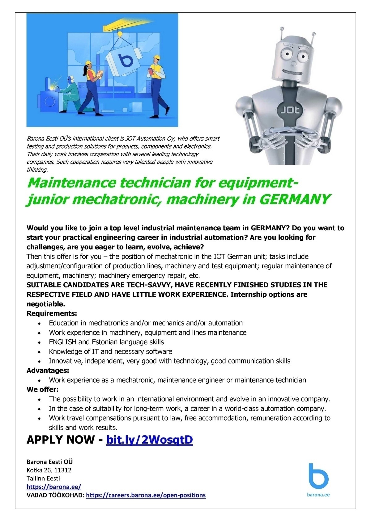 Barona Eesti OÜ Junior to senior level mechatronic machinery in GERMANY