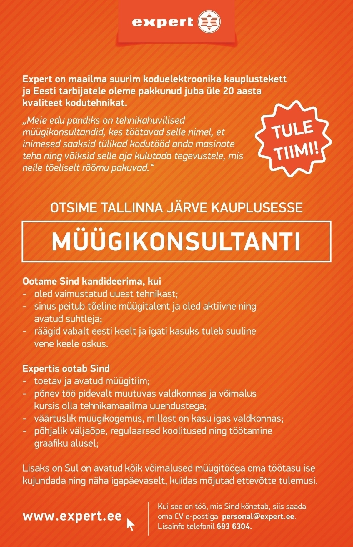 Expert Eesti AS Müügikonsultant Tallinnas Järve Keskuse kaupluseses