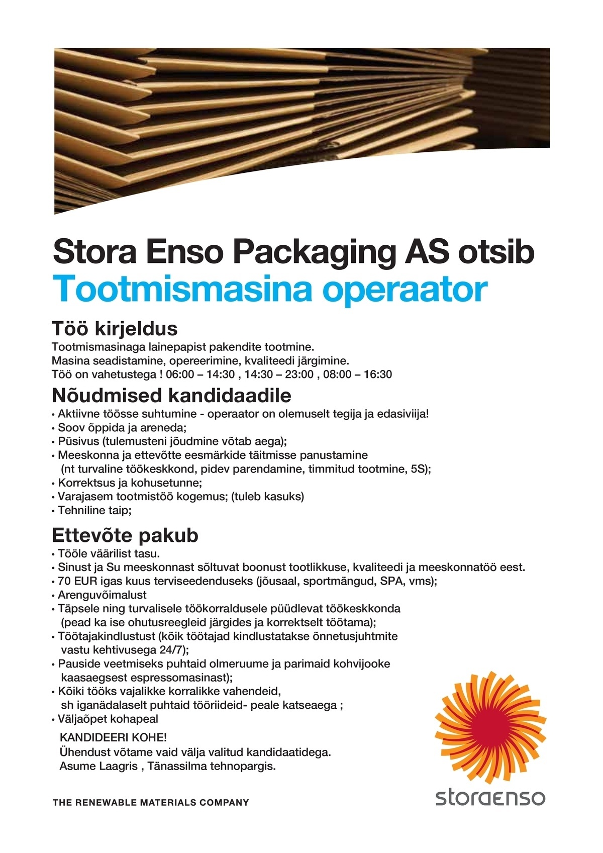 Stora Enso Packaging AS Tootmismasina operaator