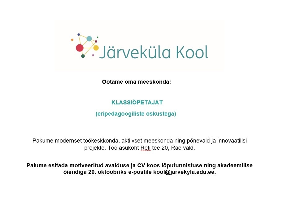 Järveküla Kool Klassiõpetaja (eripedagoogiliste oskustega)