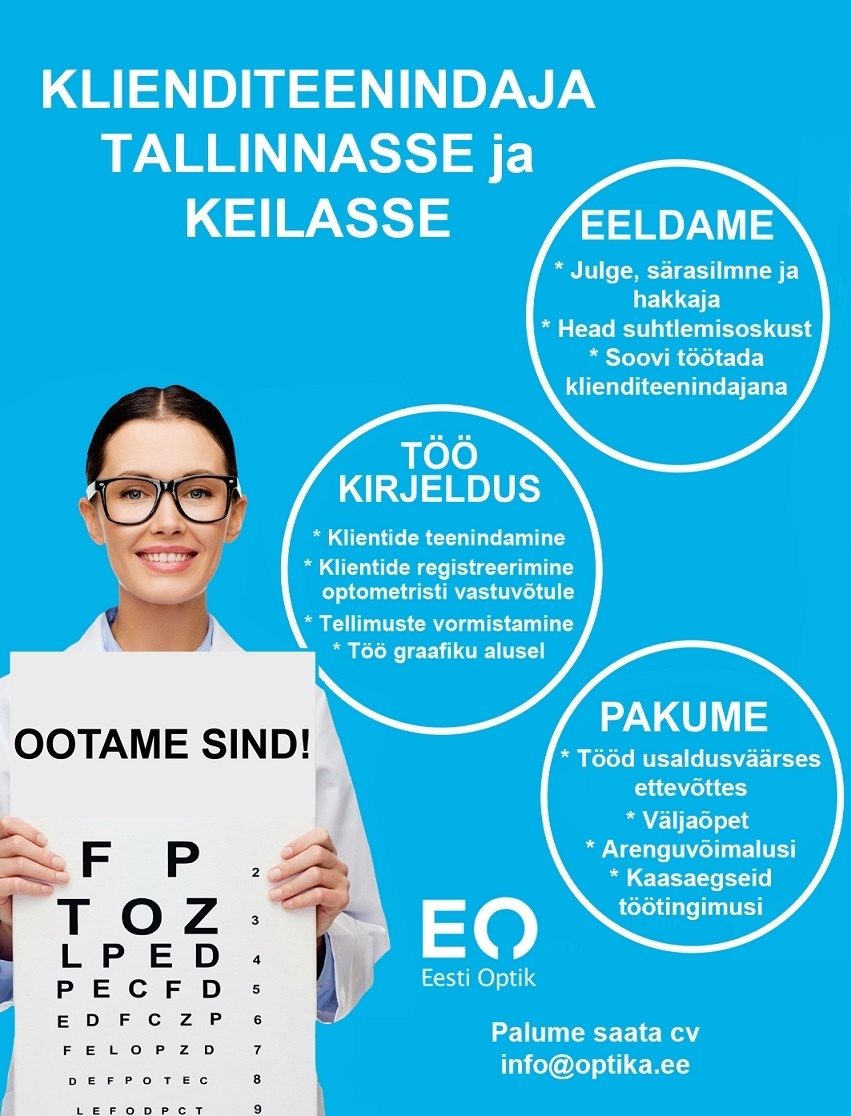 Eesti Optik OÜ Klienditeenidaja Tallinna ja Keila  kaplustesse