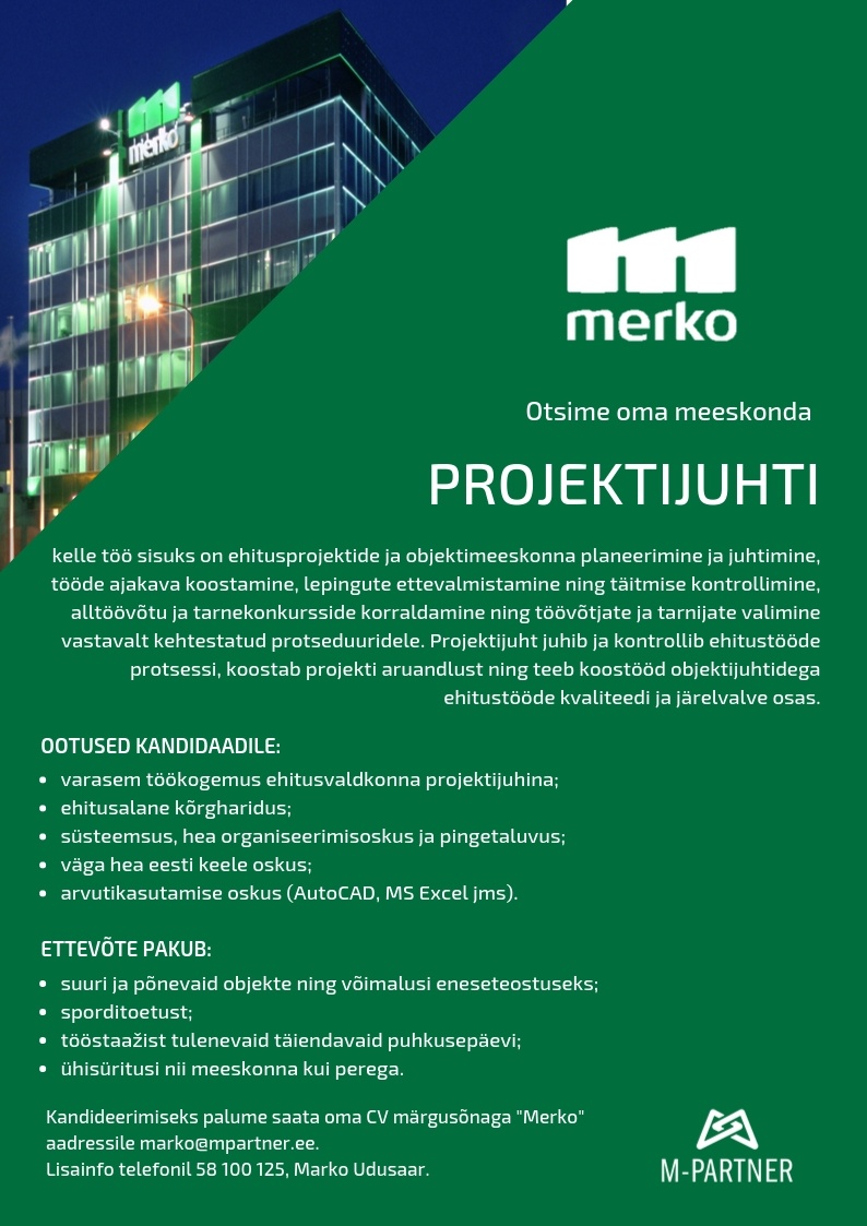 M-Partner HR OÜ Projektijuht (MERKO)