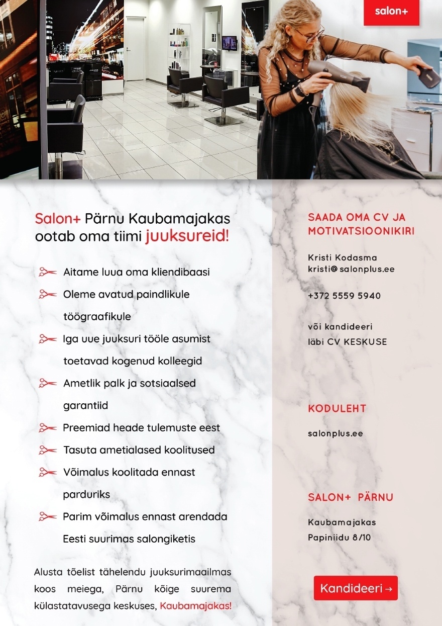Salonplus Baltic OÜ Juuksur salon+ Pärnu salongi