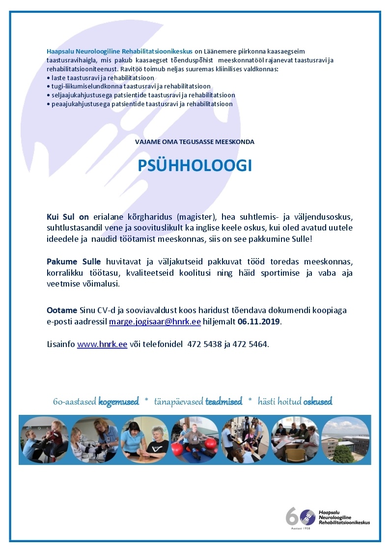 SA Haapsalu Neuroloogiline Rehabilitatsioonikeskus Psühholoog