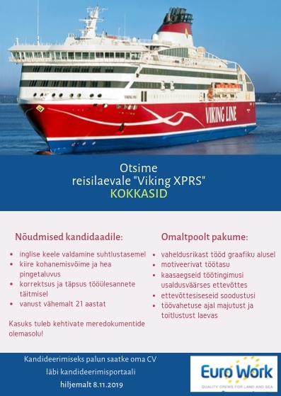 EURO WORK OÜ Kokk reisiparvlaevale "Viking XPRS"