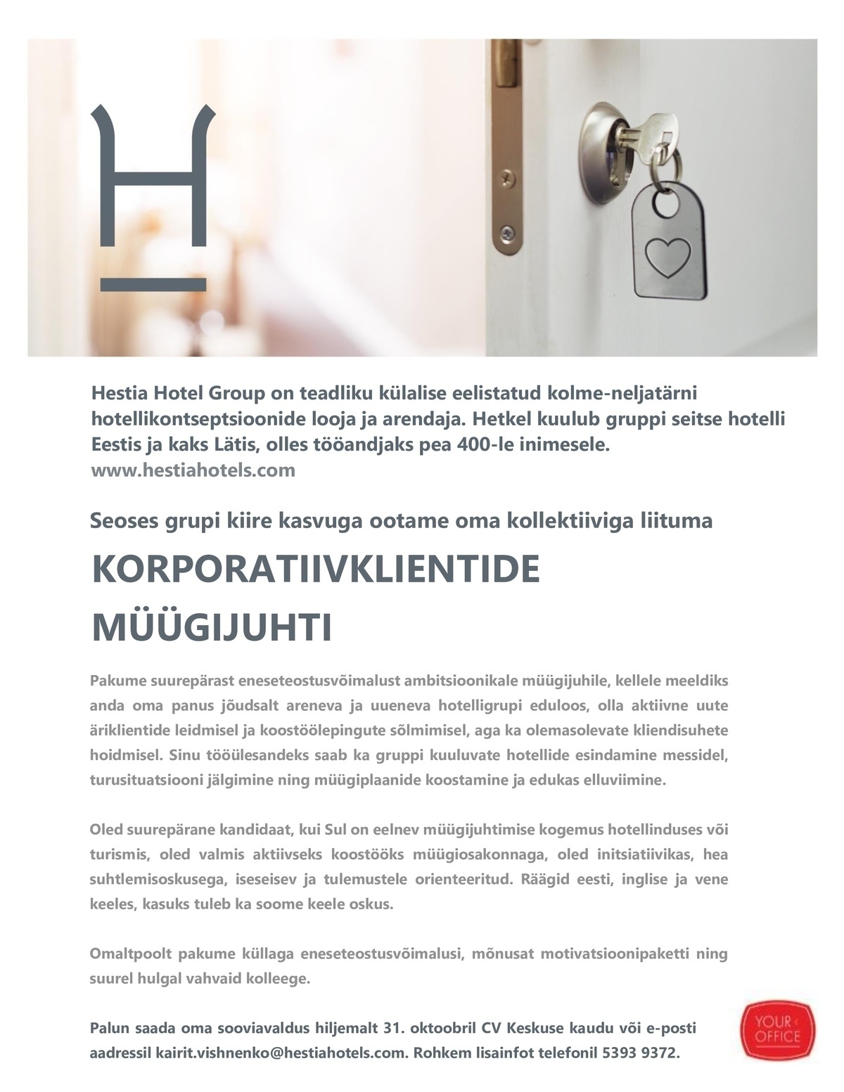 Hestia Hotel Group OÜ Korporatiivklientide müügijuht