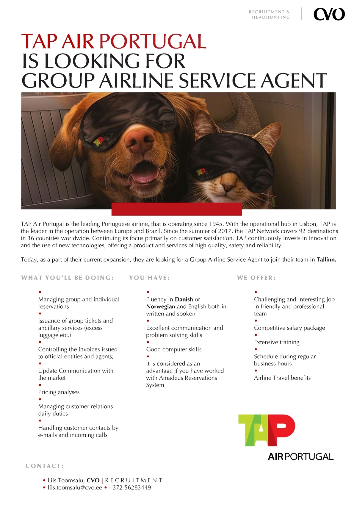Recruitment Estonia OÜ Group Airline Service Agent (Norwegian or Danish language)