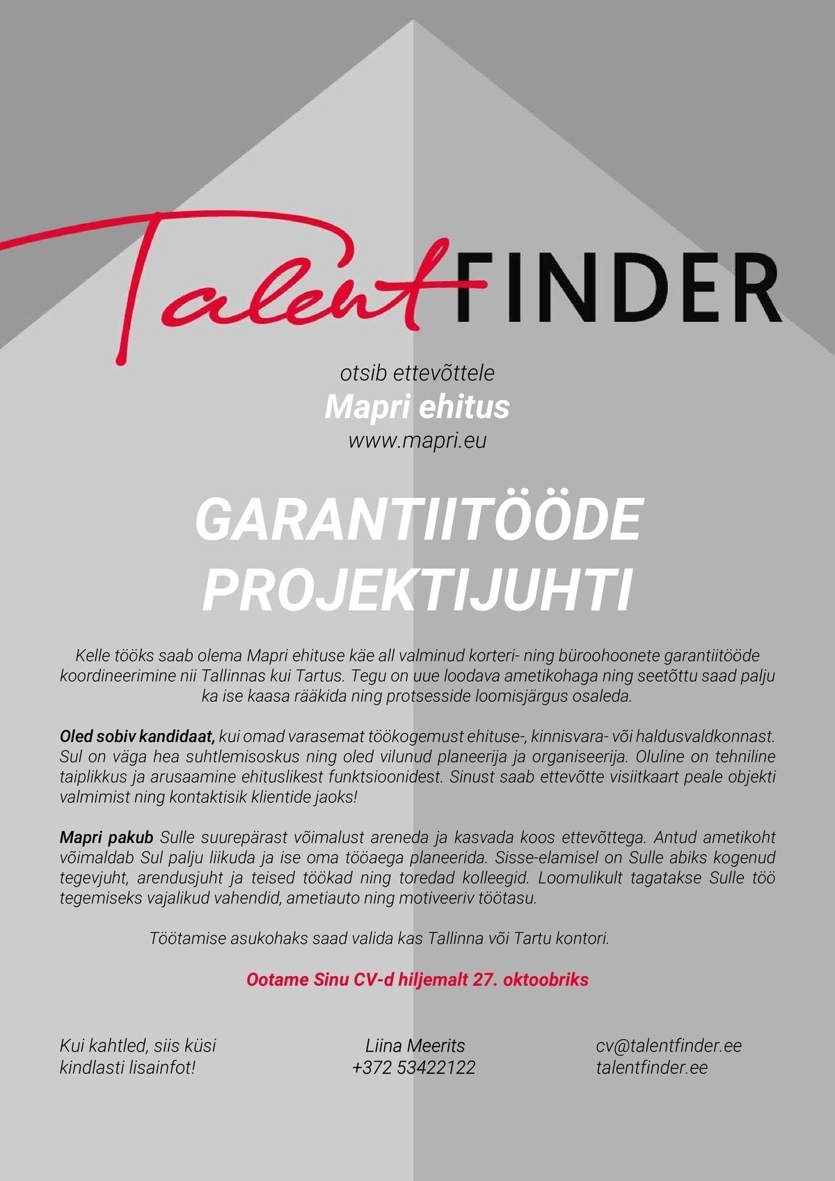 TalentFinder OÜ Garantiitööde projektijuht