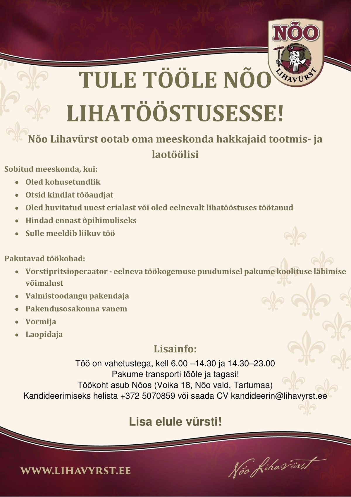 Nõo Lihatööstus AS Tootmistööline
