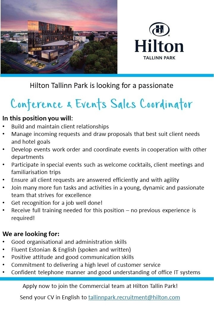 Hilton Tallinn Park Conference&Events Sales Coordinator