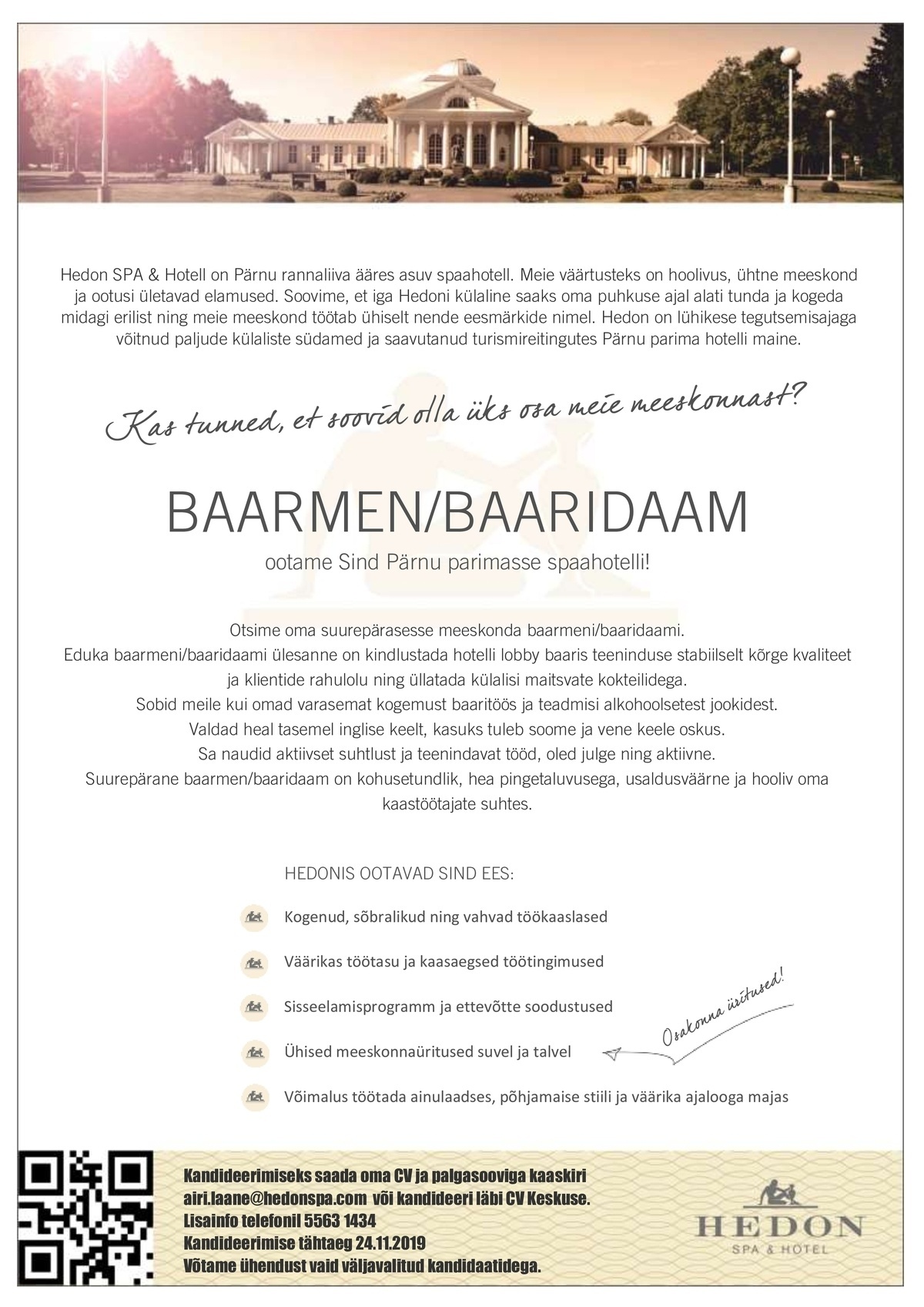 Supeluse Hotell OÜ Hedon SPA & HOTEL Baarmen/baaridaam