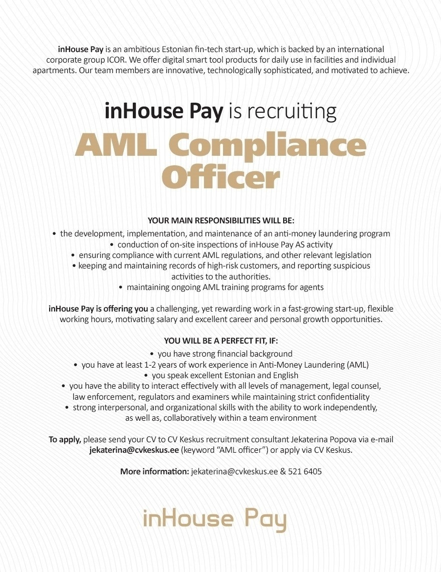 inHouse Pay AS AML Compliance Officer