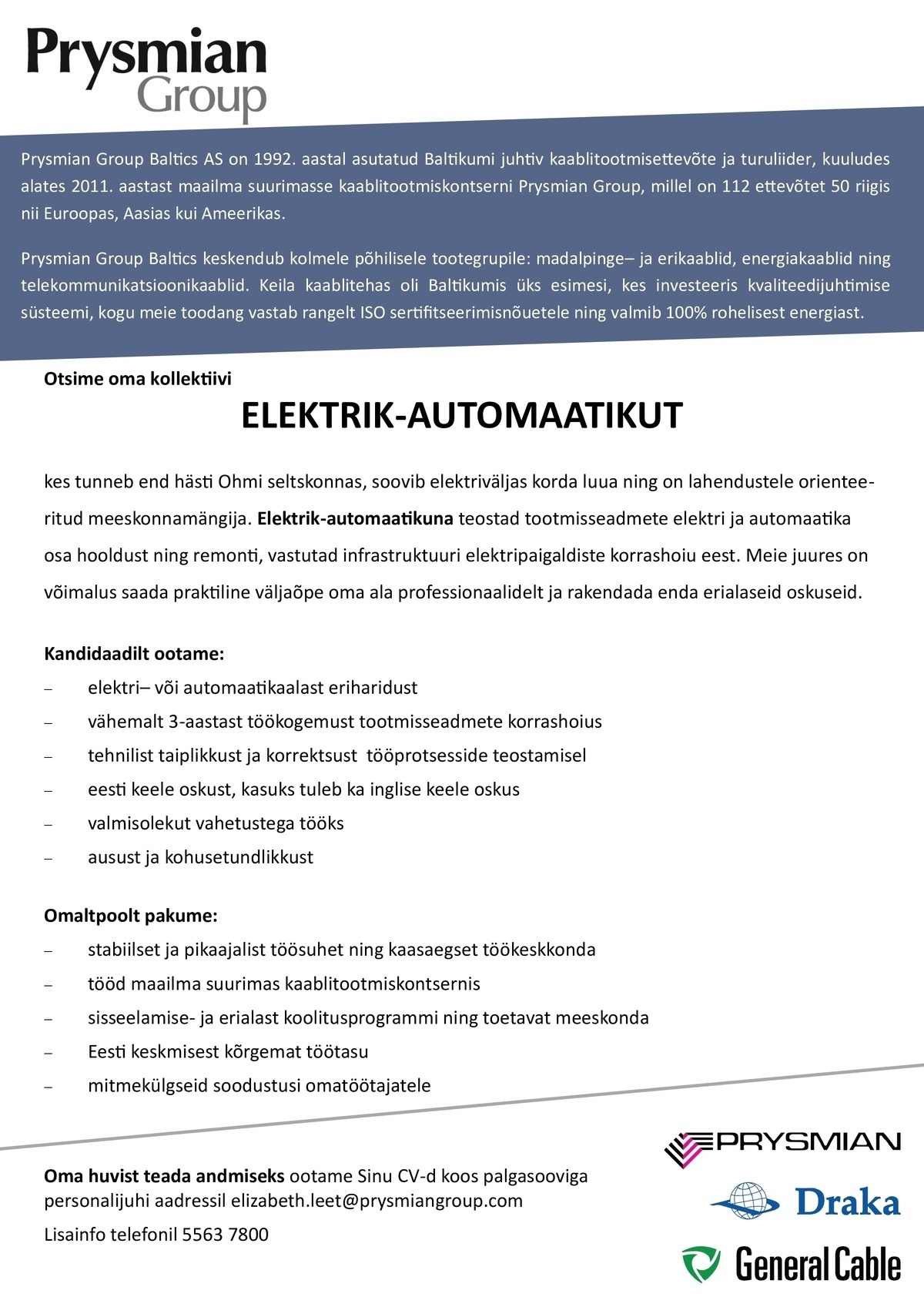Prysmian Group Baltics AS Elektrik-automaatik