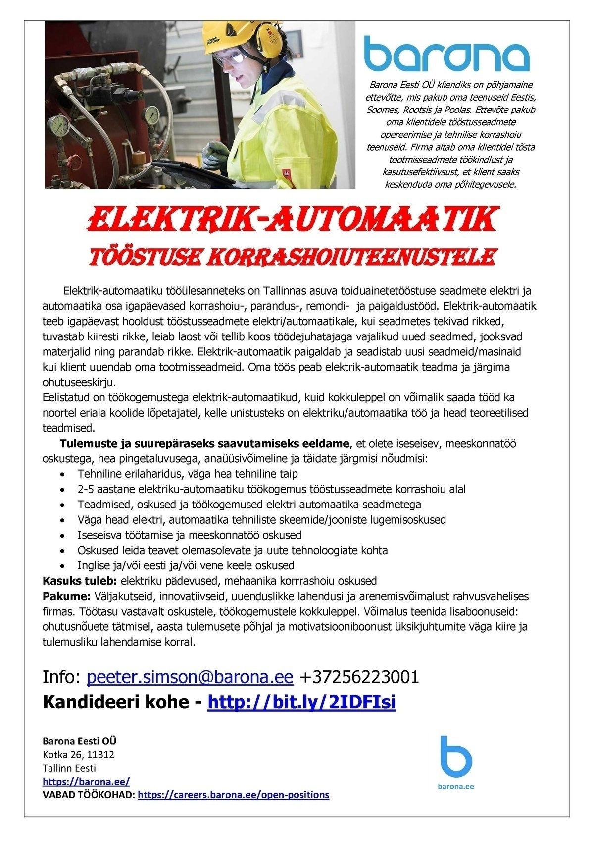 Barona Eesti OÜ Elektrik-automaatik tööstuse korrashoiuteenustele