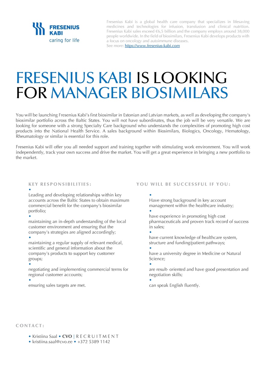 Fresenius Kabi Manager Biosimilars