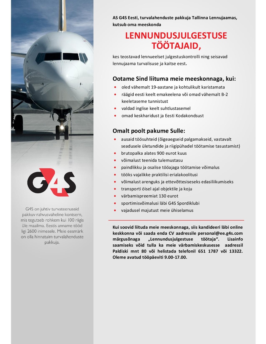 AS G4S Eesti Lennundusjulgestuse töötaja (Tallinn)