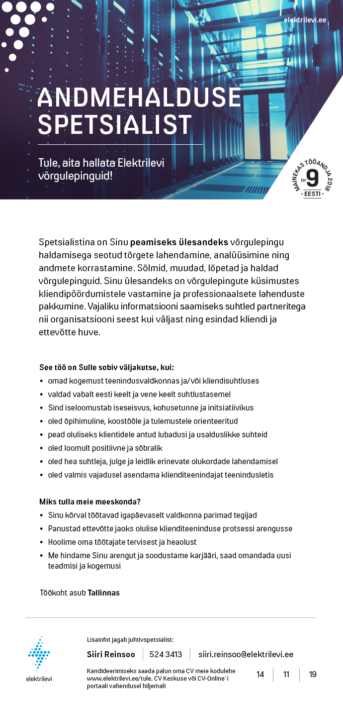 Eesti Energia AS ANDMEHALDUSE SPETSIALIST