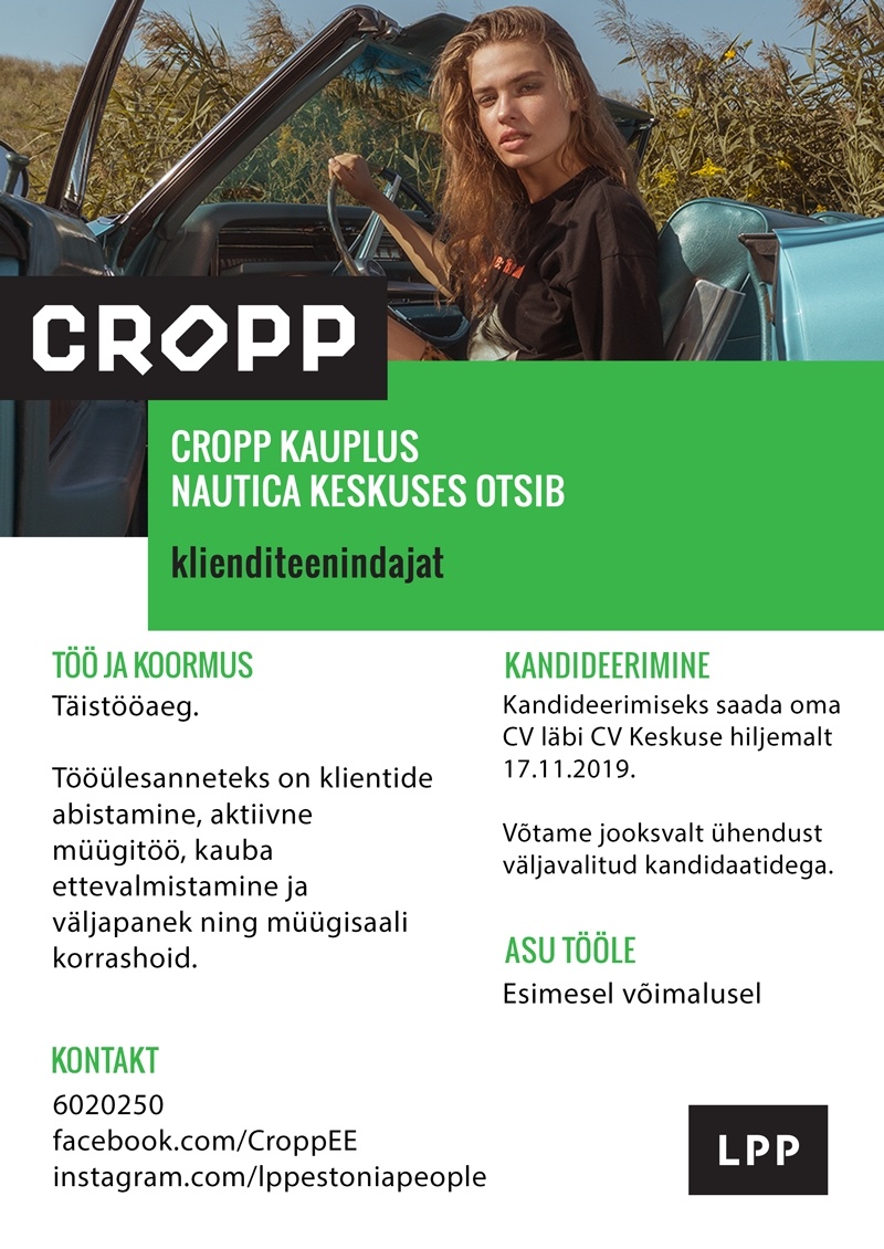 LPP Estonia OÜ Klienditeenindaja (täistöökoormus) CROPP kauplusesse Nautica keskuses