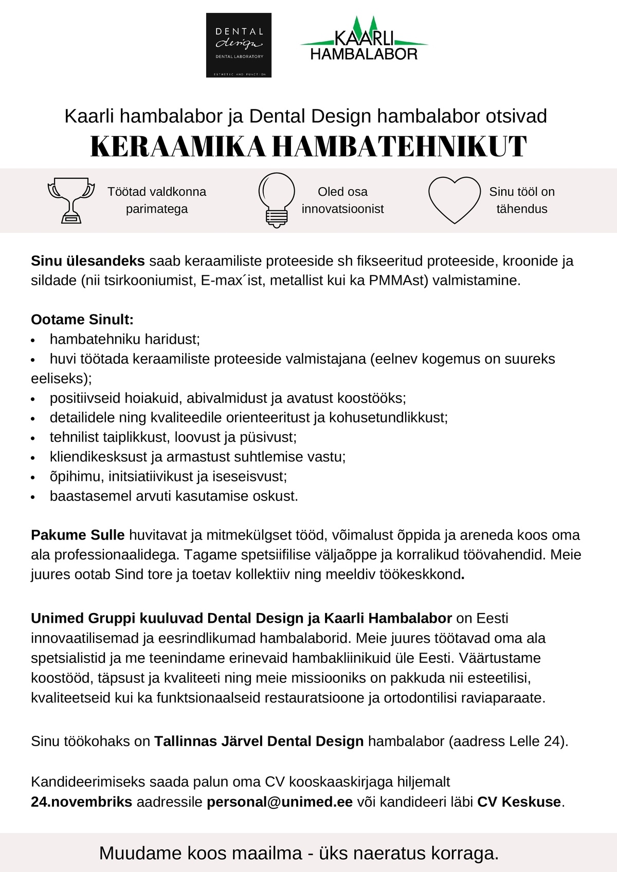 DENTAL DESIGN OÜ Keraamika hambatehnik