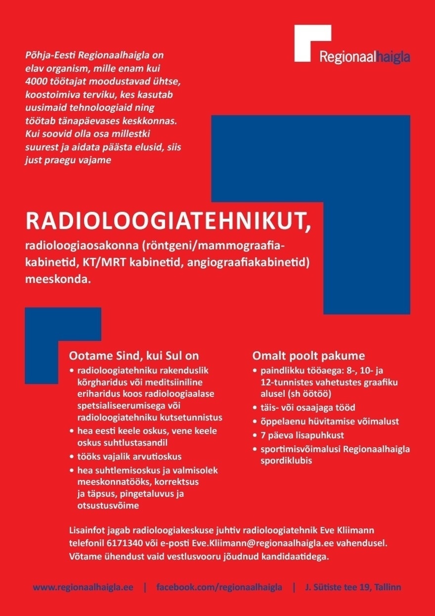 Põhja-Eesti Regionaalhaigla SA Radioloogiatehnik