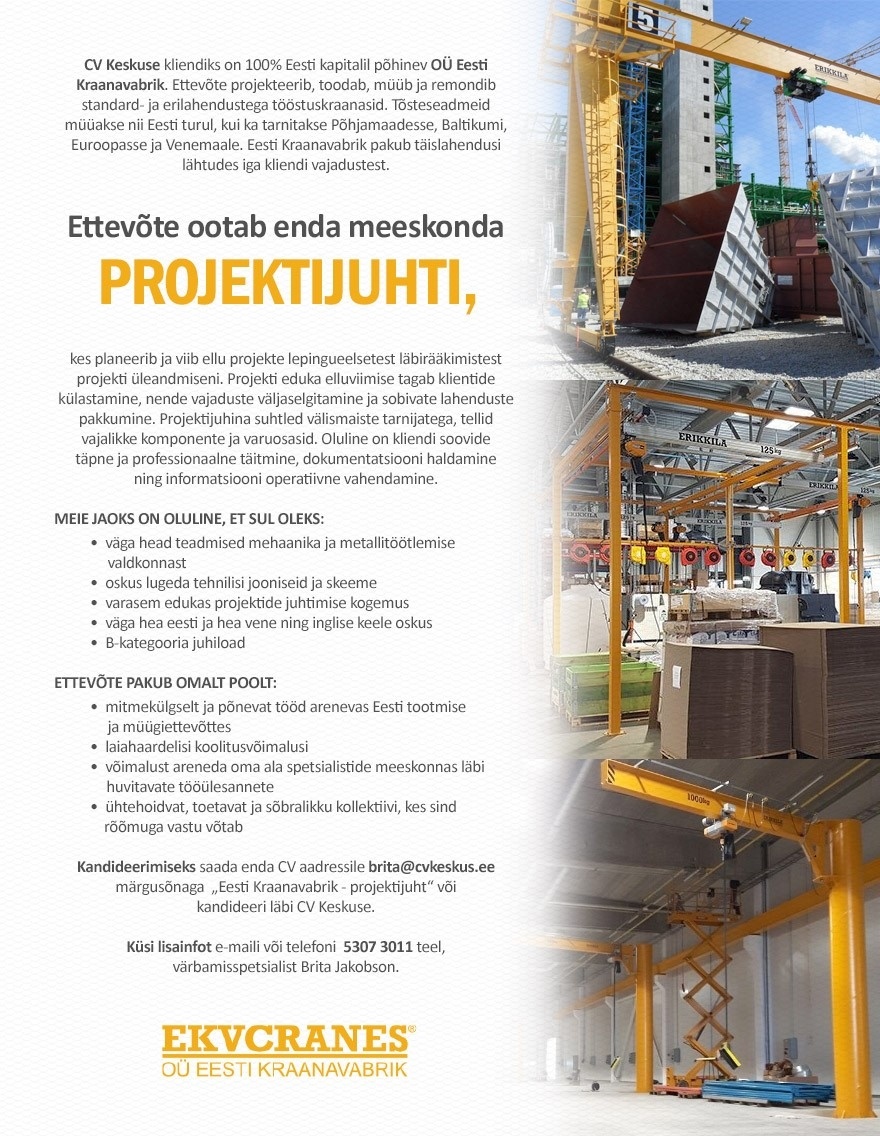 OÜ Eesti Kraanavabrik Projektijuht