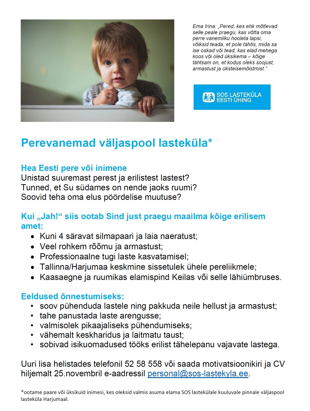SOS Lasteküla Eesti Ühing Perevanemad väljaspool lasteküla*