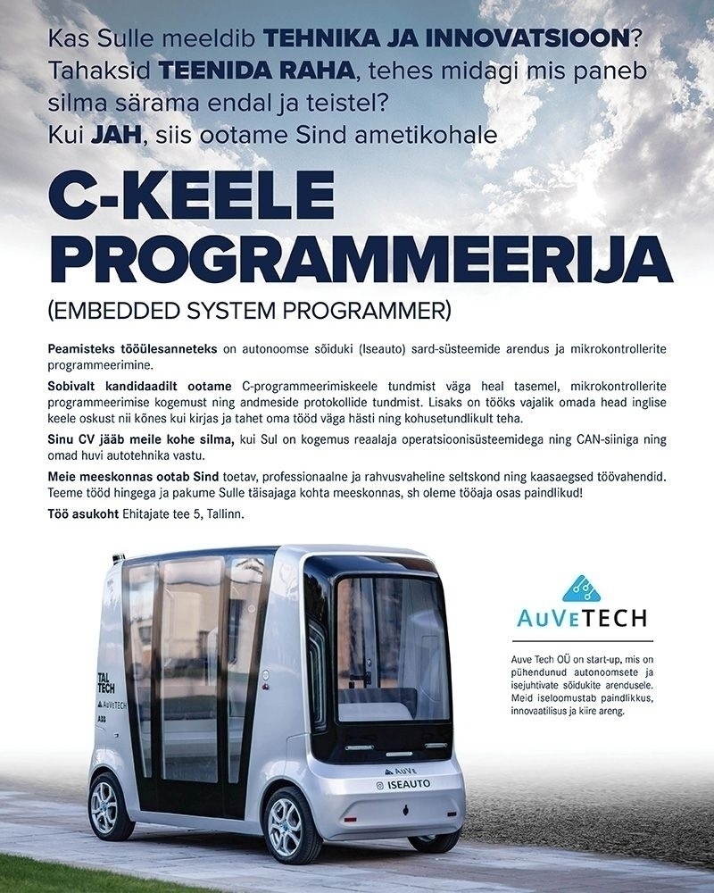 Auve Tech OÜ C-keele programmeerija (Embedded system programmer)